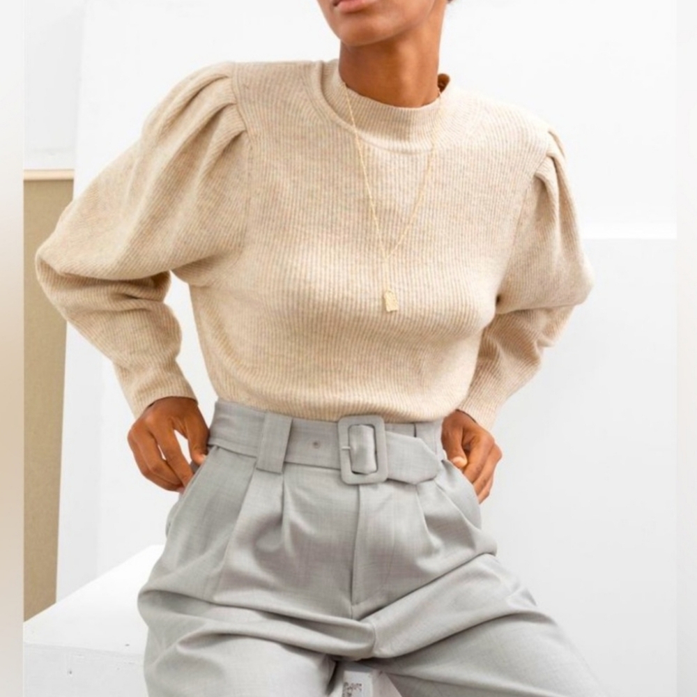 Cream Ribbed Knit Sweater - Picture 1 of 4